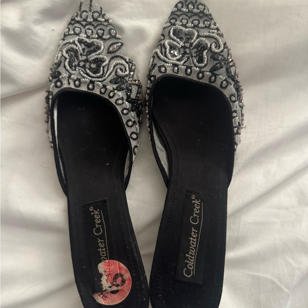 Coldwater Creek Women's Black and Silver Embellished Flats